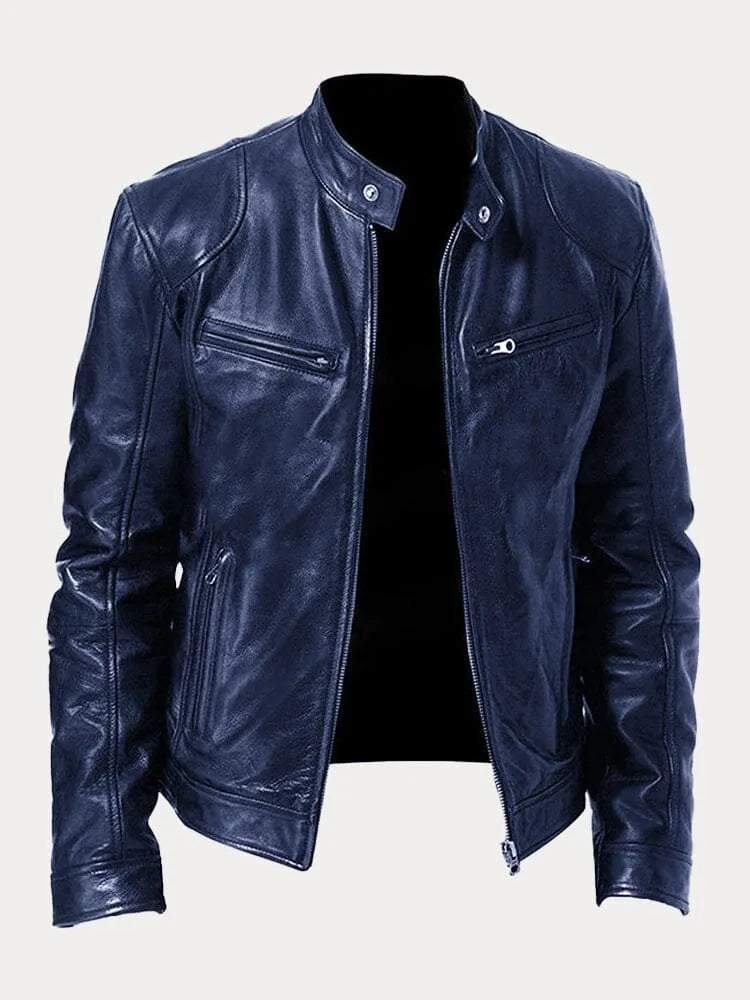 Giacca uomo in pelle di alta qualità, design casual ed elegante, cuciture dettagliate, polsini regolabili, disponibile in var
