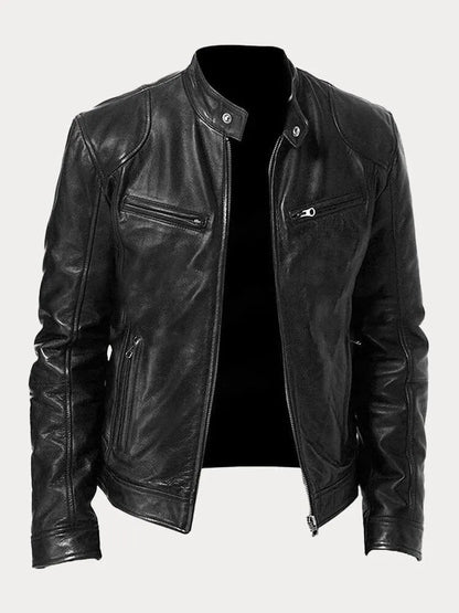 Giacca uomo in pelle di alta qualità, design casual ed elegante, cuciture dettagliate, polsini regolabili, disponibile in var