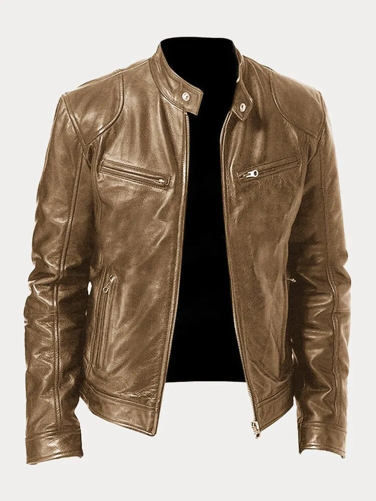 Giacca uomo in pelle di alta qualità, design casual ed elegante, cuciture dettagliate, polsini regolabili, disponibile in var