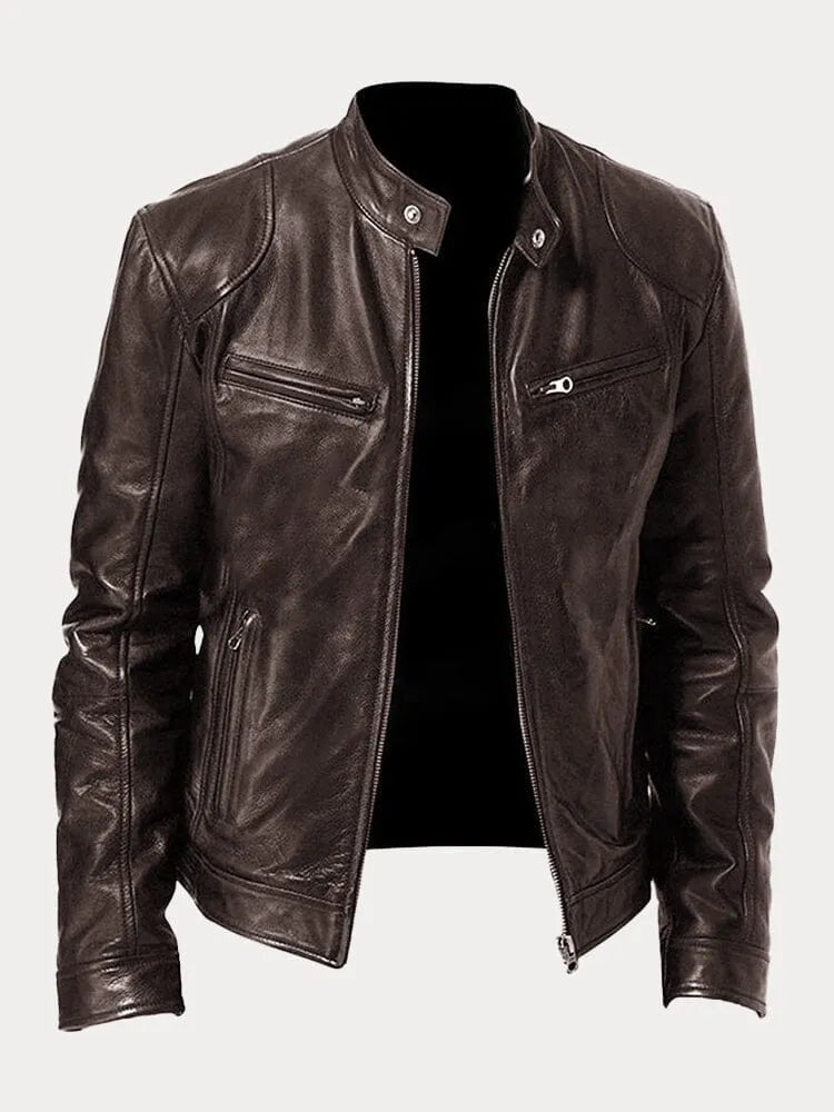 Giacca uomo in pelle di alta qualità, design casual ed elegante, cuciture dettagliate, polsini regolabili, disponibile in var