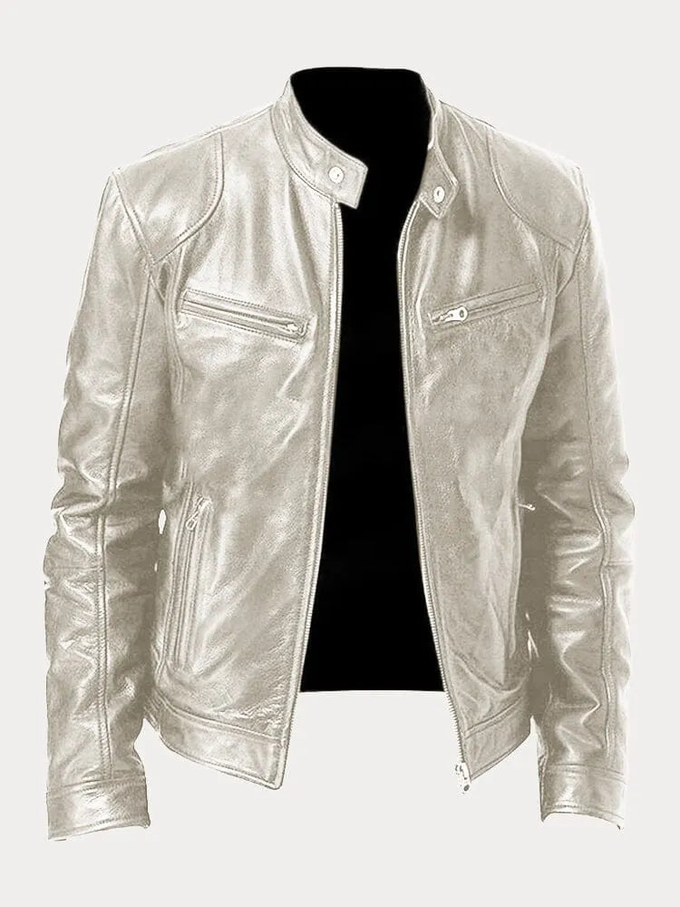 Giacca uomo in pelle di alta qualità, design casual ed elegante, cuciture dettagliate, polsini regolabili, disponibile in var