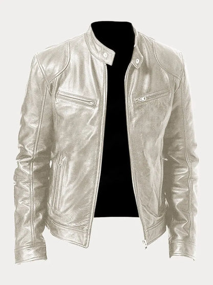 Giacca uomo in pelle di alta qualità, design casual ed elegante, cuciture dettagliate, polsini regolabili, disponibile in var