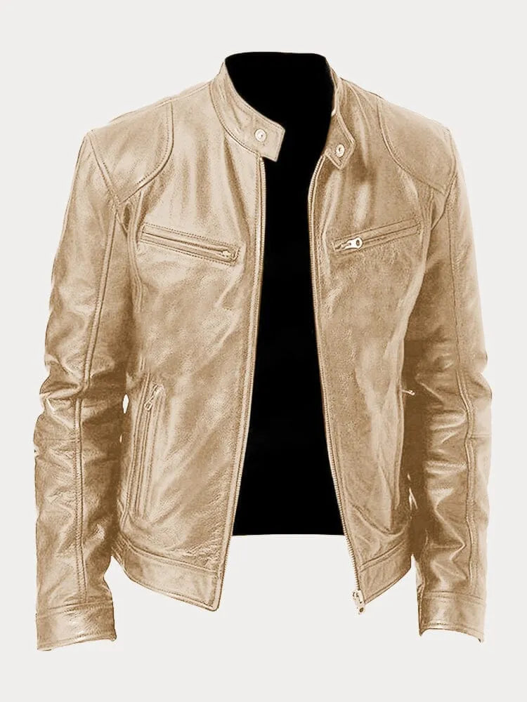 Giacca uomo in pelle di alta qualità, design casual ed elegante, cuciture dettagliate, polsini regolabili, disponibile in var