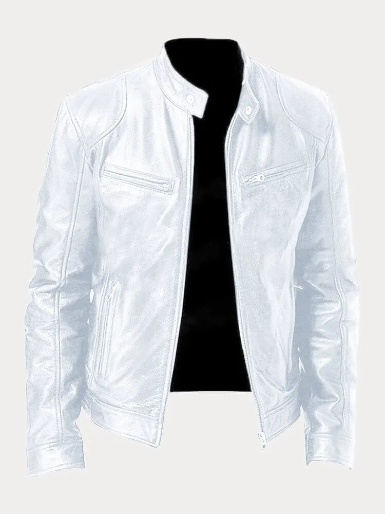 Giacca uomo in pelle di alta qualità, design casual ed elegante, cuciture dettagliate, polsini regolabili, disponibile in var
