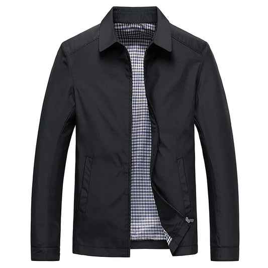 "Giacca uomo leggera impermeabile, colore blu, design antivento, colletto elegante, ideale per l'autunno e il tempo libero."