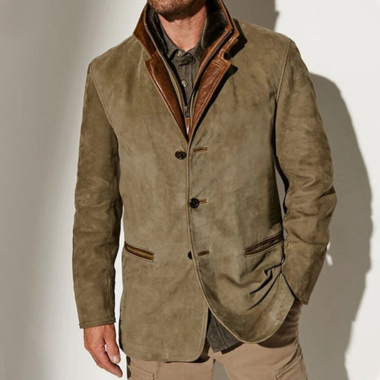 "Giacca uomo vintage elegante in tessuto invernale, design classico, colori sobri e tessuto resistente."