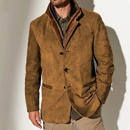 "Giacca uomo vintage elegante in tessuto invernale, design classico, colori sobri e tessuto resistente."