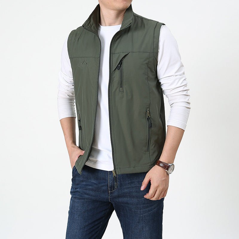 "Gilet casual corto uomo, collo coreano, leggero, varie tonalità, stile elegante per qualsiasi look."