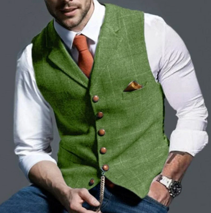 "Gilet elegante uomo con bottoni, design classico a V, regolabile, foderato, grigio chiaro per un look sofisticato."