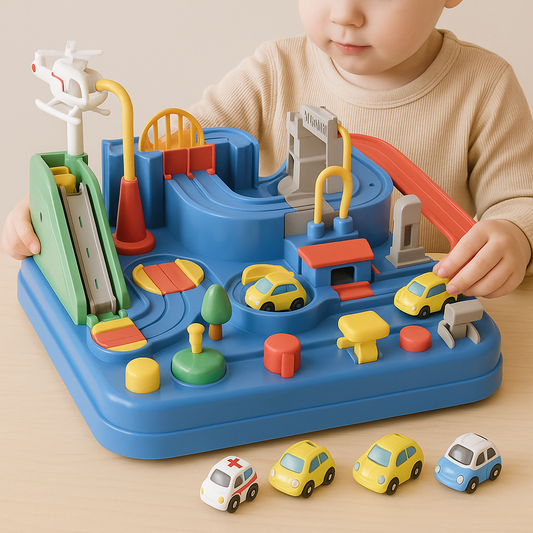 Giocattolo interattivo per bambini, set di piste regolabili e 4 macchine in colori brillanti, stimola creatività e apprendime