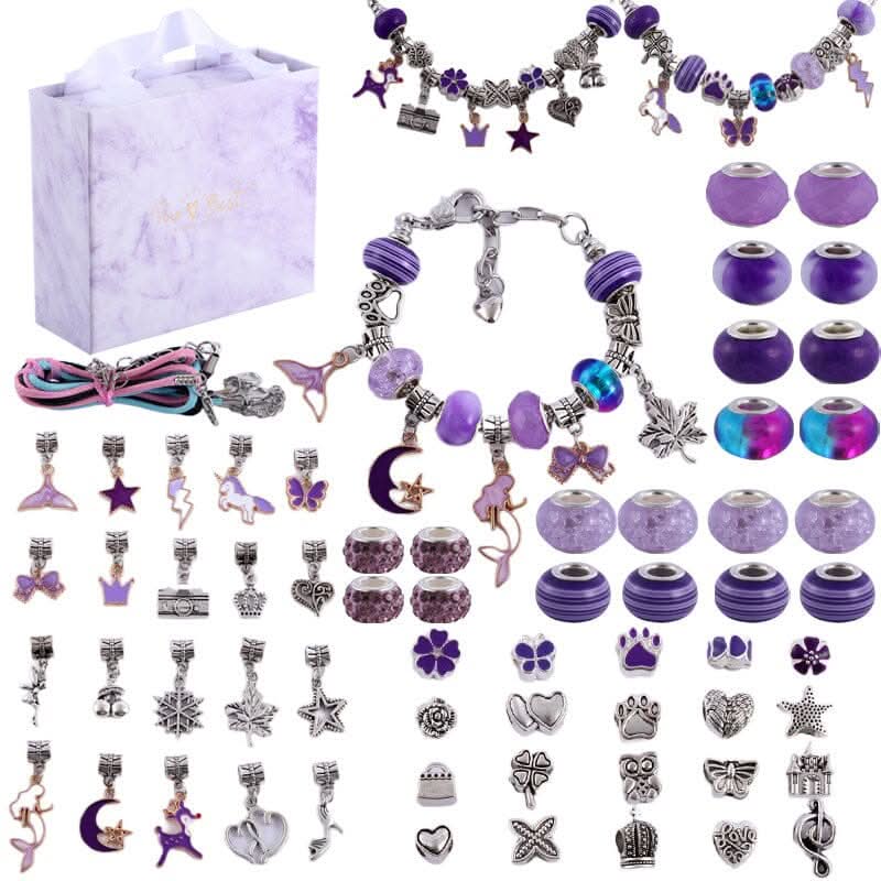 Girls' creative kit to make custom bracelets with sparkling charms, a great gift idea.