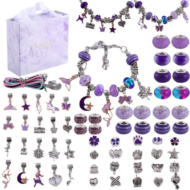 Girls' creative kit to make custom bracelets with sparkling charms, a great gift idea.