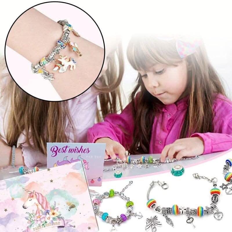 DIY charm bracelet kit for girls. Create unique sparkling jewelry, enhancing fine motor skills.