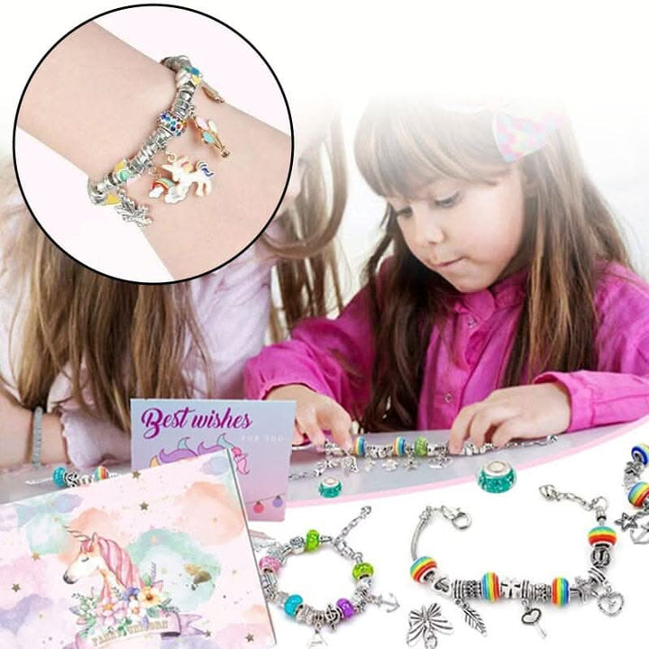 DIY charm bracelet kit for girls. Create unique sparkling jewelry, enhancing fine motor skills.