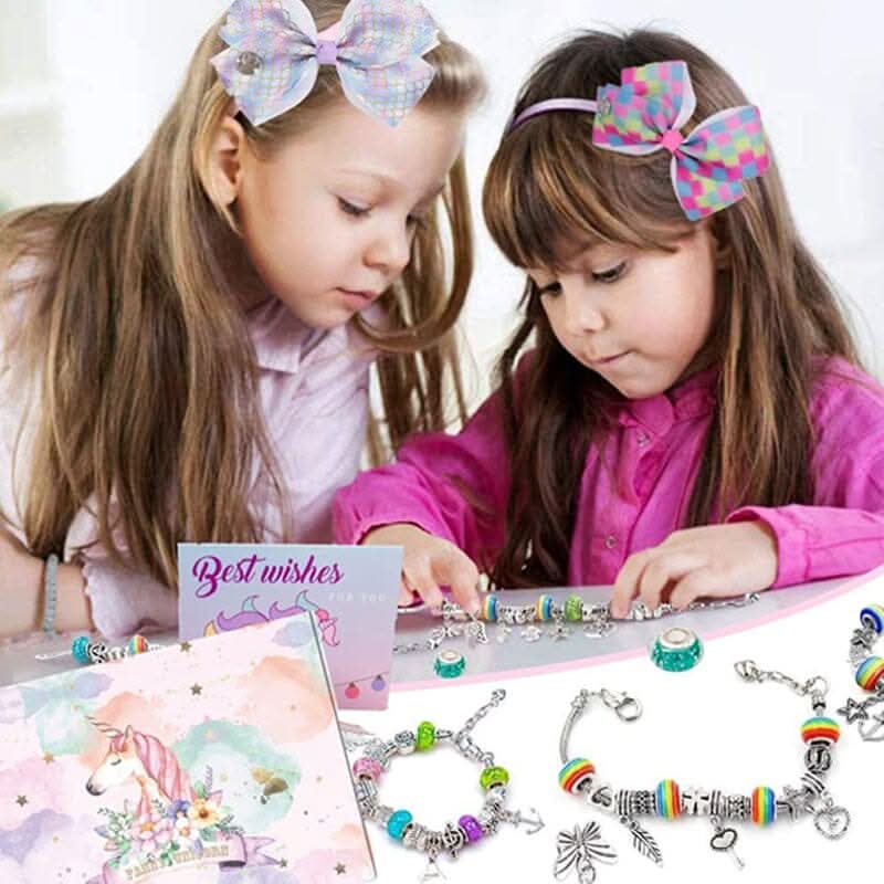 Kids' jewelry making kit: Girls' creative bracelet craft set with a variety of sparkling charms.