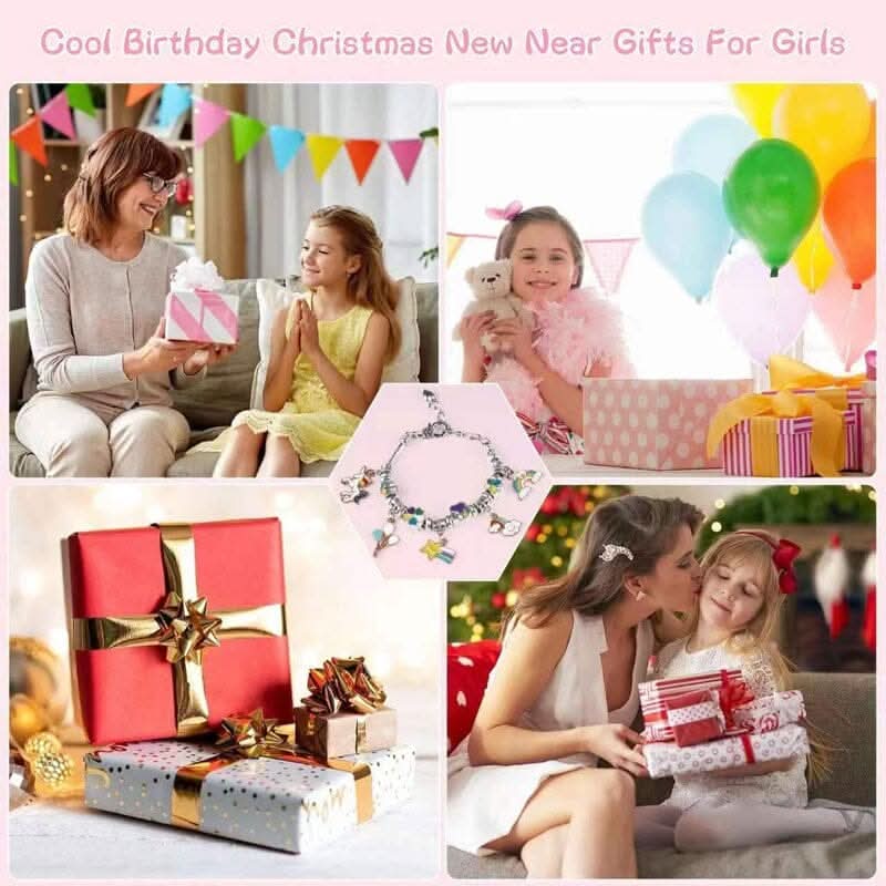 Girls' artistic play kit: Bracelet making with sparkling charms, fostering creativity & skill.