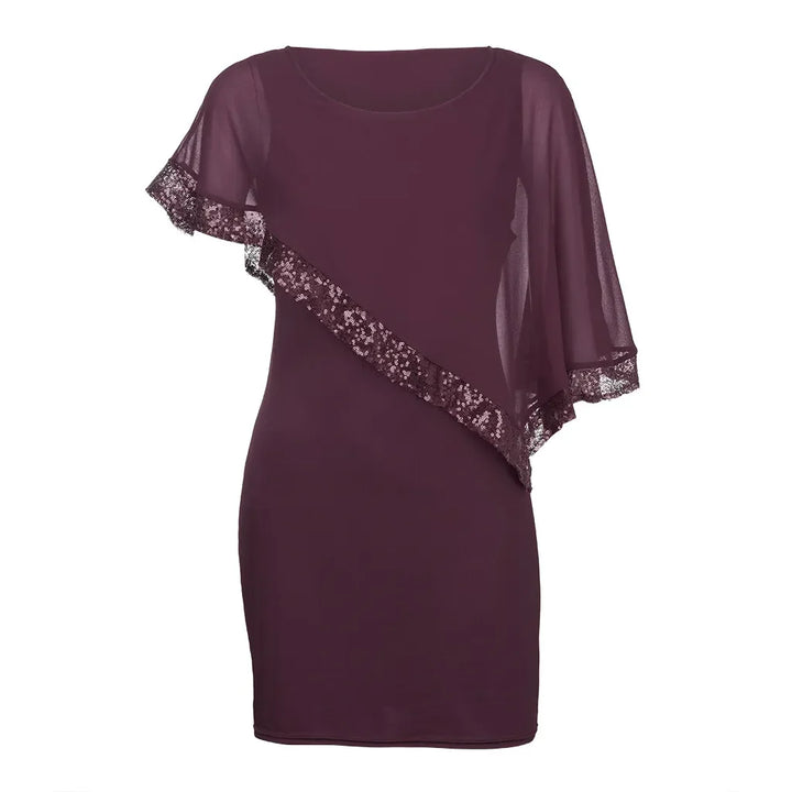 Women's plus size sequin off-shoulder party dress with an alluring asymmetric hem.