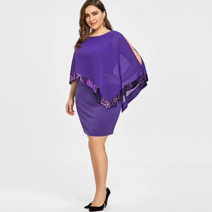 Dazzling plus size sequin formal dress, off-shoulder style, perfect for elegant events.
