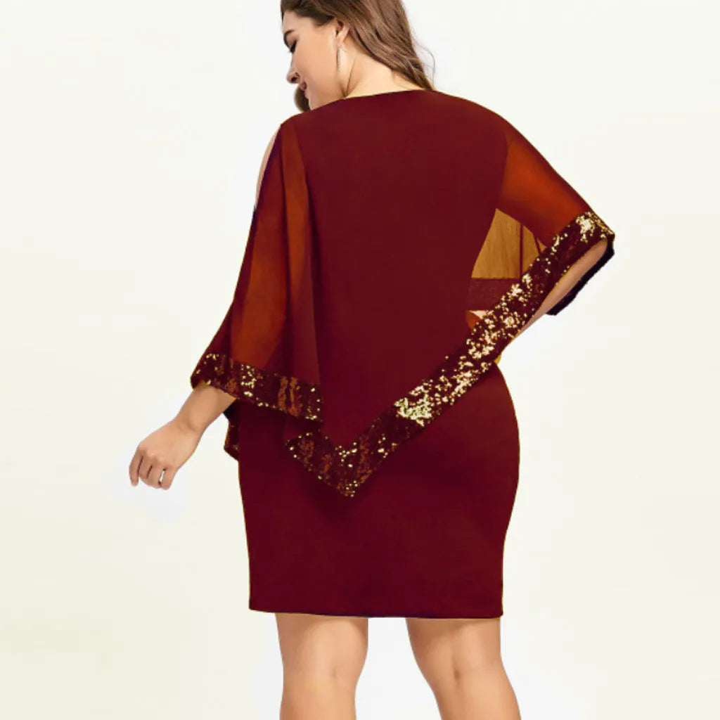 Fashionable plus size sequin off-shoulder dress, glamorous and curve-enhancing.