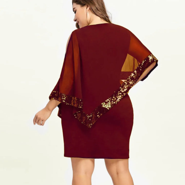 Fashionable plus size sequin off-shoulder dress, glamorous and curve-enhancing.