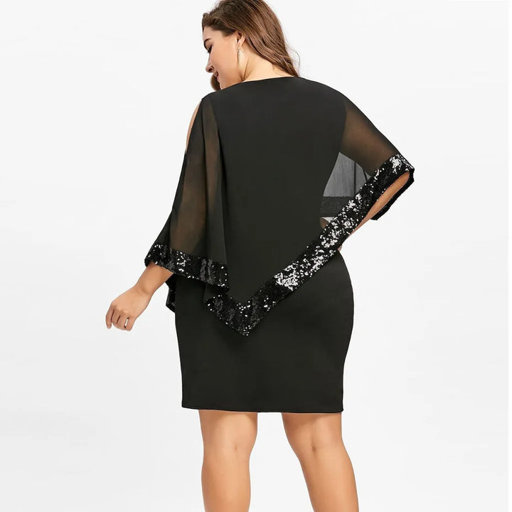 Statement plus size sequin off-shoulder evening dress, a glamorous formal choice.
