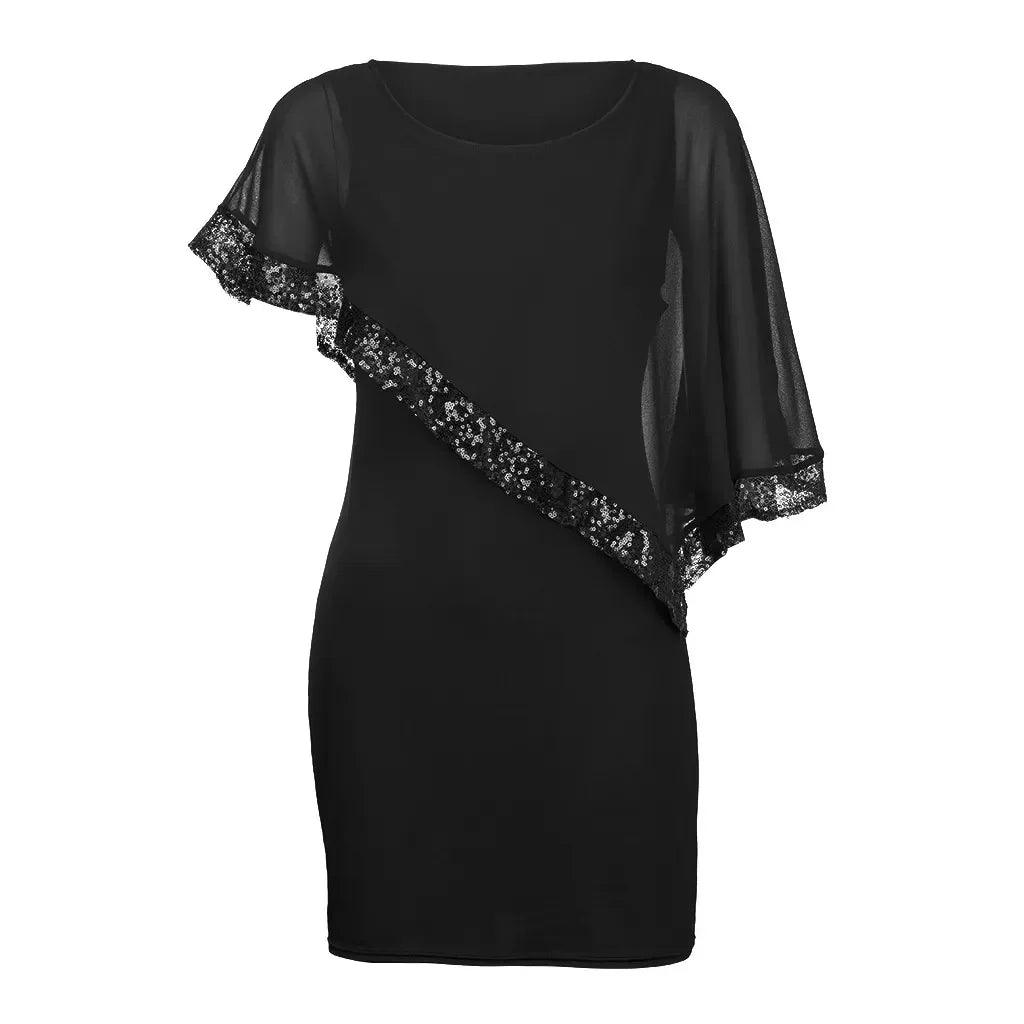 Curve-flattering plus size sequin dress, off-shoulder elegance for formal wear.
