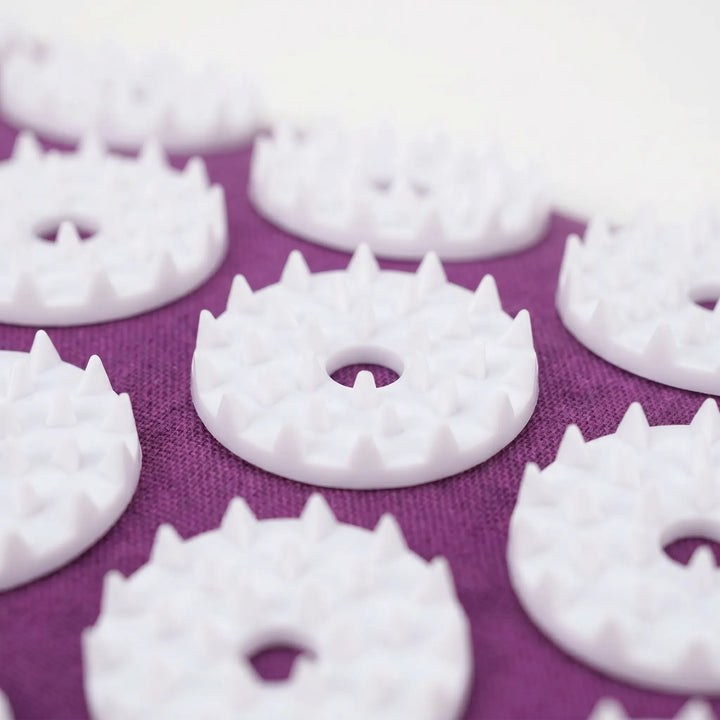 Spiked acupressure mat & pillow set, gray/purple, designed for muscle relaxation & natural pain relief.
