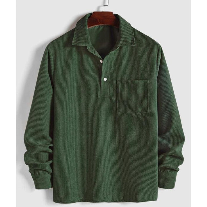 Green men's durable prewashed long-sleeve button-up casual shirt, classic style for everyday versatile wear.