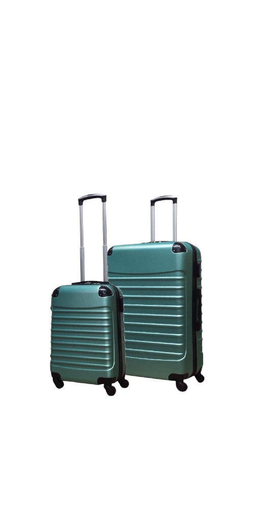 Green unisex 2-piece hardshell luggage set with spinner wheels, durable ABS suitcases for travel.