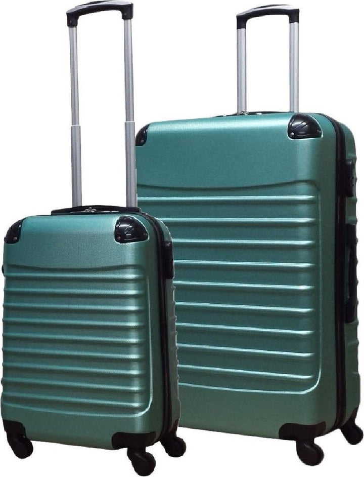 Durable green ABS hardshell 2-piece luggage set, featuring smooth spinner wheels for easy travel.