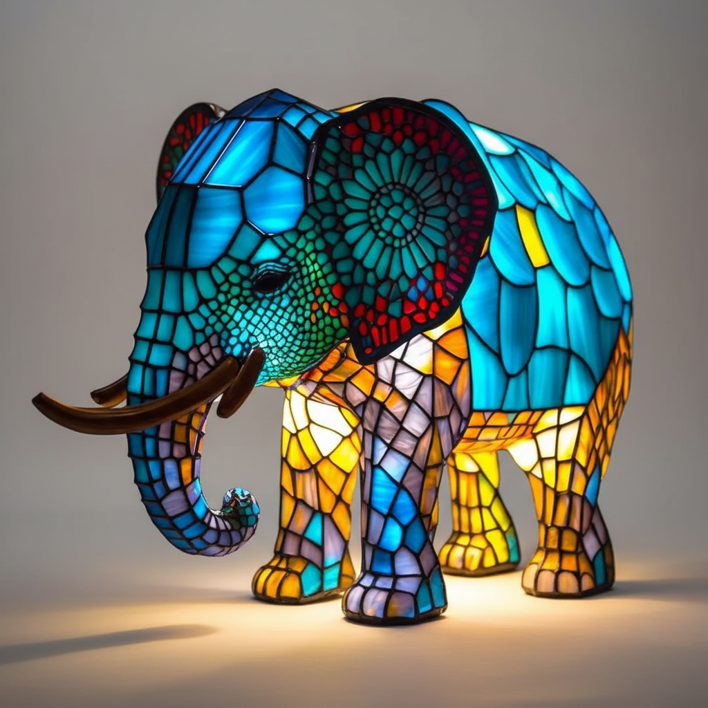 Vibrant handcrafted animal mosaic lamp, a unique artistic piece of decorative lighting for home.