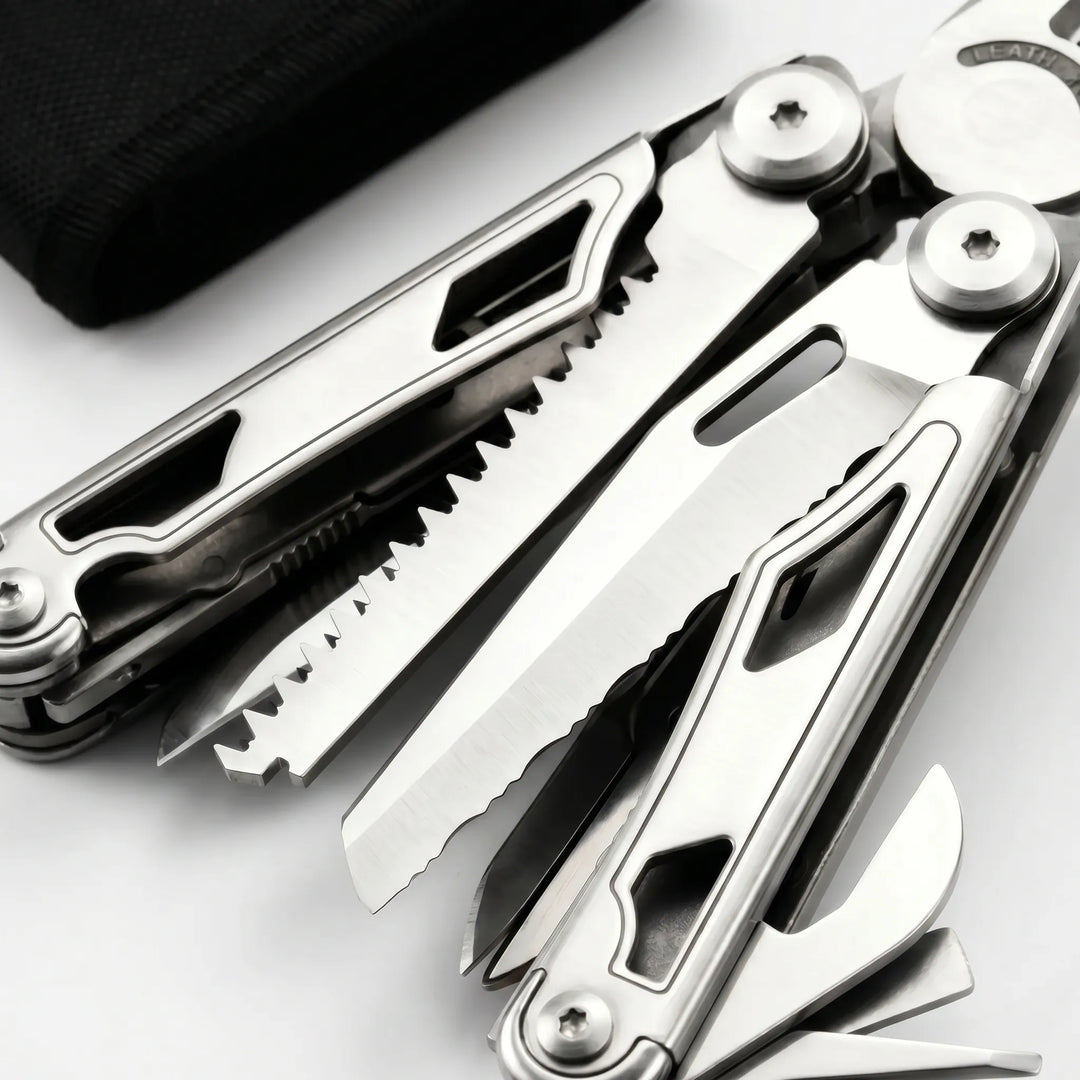 Durable utility multi-tool with strong pliers and integrated screwdriver bits for various home repair tasks & EDC.