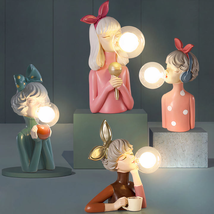 Close-up of the unique resin glass shade on a handmade CraftGlow artistic table lamp.
