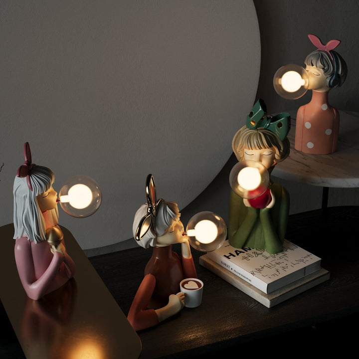 Artistic CraftGlow table lamp, off, highlighting its unique design and handmade quality.
