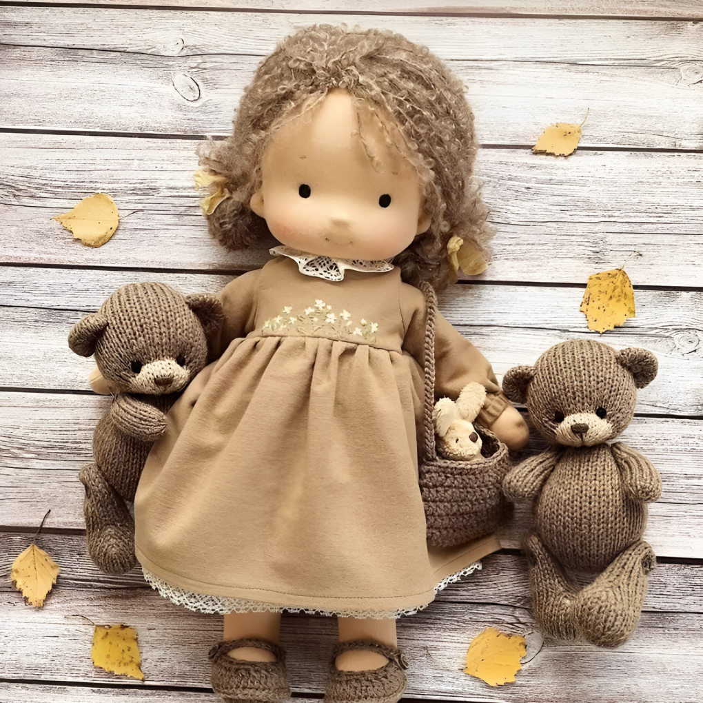 Imaginative play Waldorf cloth doll, a handmade ethical toy for kids.