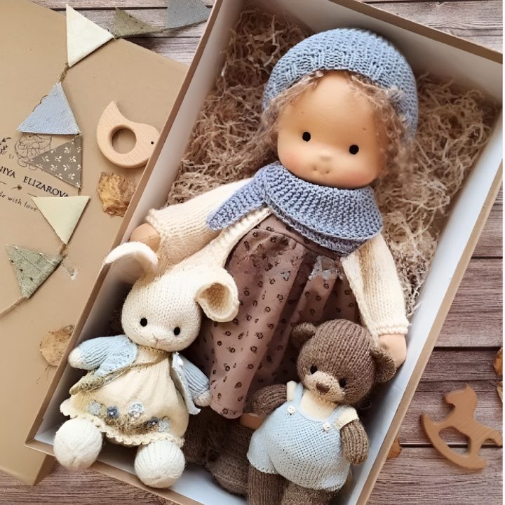 Children's comfort Waldorf doll, a soft handmade cloth toy for gentle play.