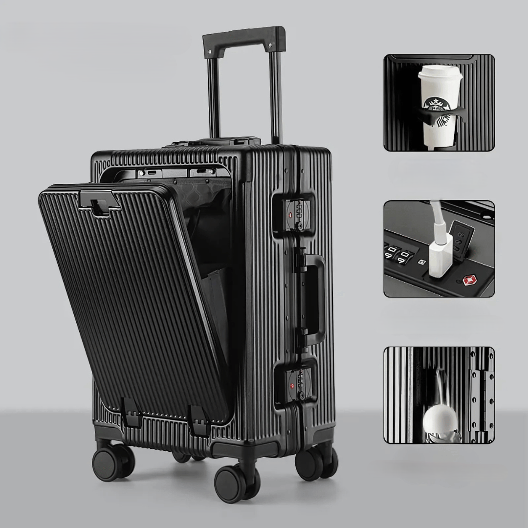Manhattan Pro: a durable hard-shell carry-on suitcase with a spacious laptop compartment for travelers.