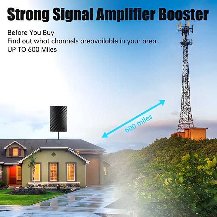 High-performance 600-mile range HDTV 4K digital antenna for indoor use. Experience free, crystal-clear TV.