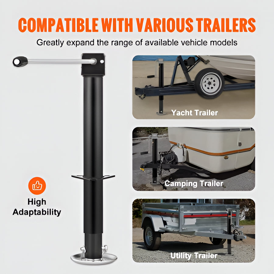 Durable 5000 lb capacity A-frame trailer jack, ideal towing equipment with drop leg for secure lift.