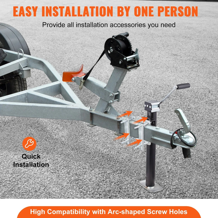 Strong A-frame trailer jack with 5000 lb capacity & drop leg; perfect heavy-duty boat trailer lift.