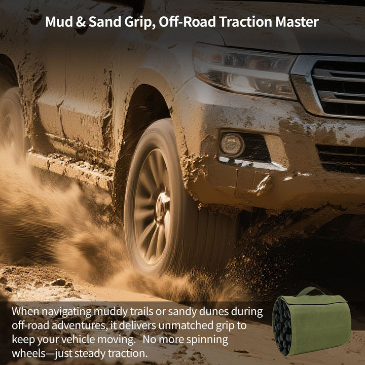 Heavy-duty traction mat set, an essential auto accessory for winter driving and off-road emergency recovery.