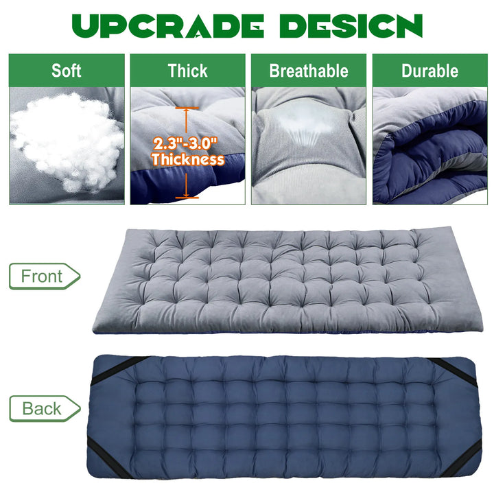 Camping gear: heavy-duty folding cot, complete with a cozy mattress for camping trips.