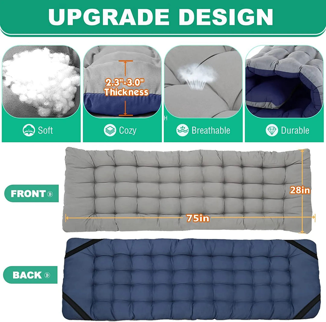 Portable camping cot, robust design with included mattress for outdoor adventures.