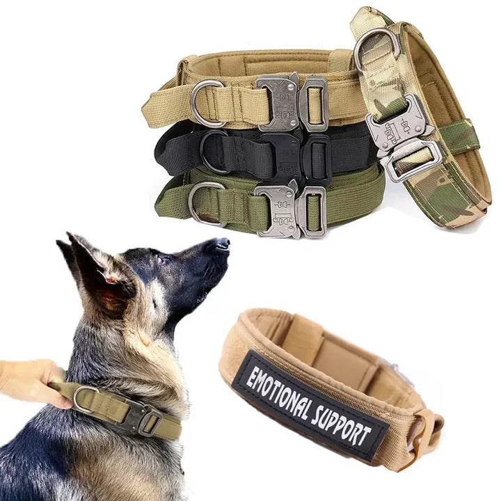Heavy duty tactical dog collar with control handle, adjustable nylon for K9 training, quick release