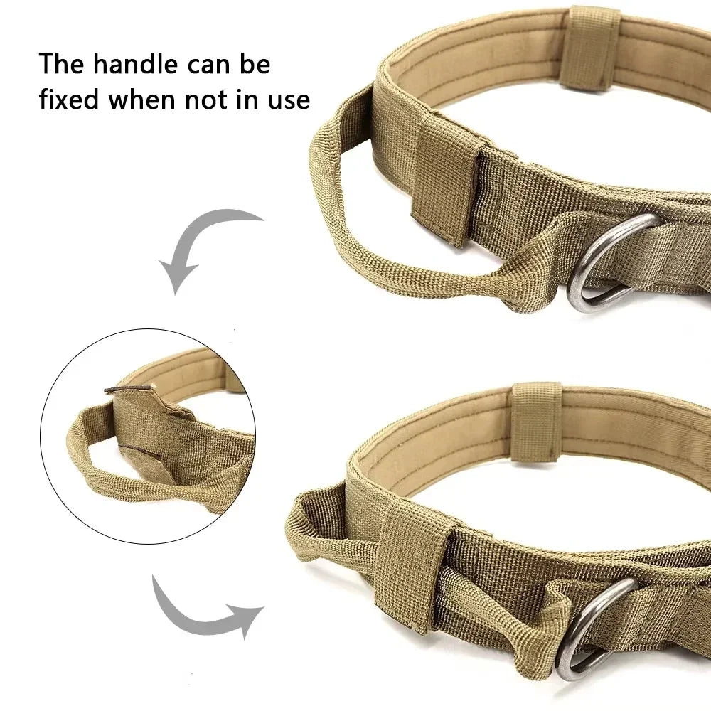 Military grade tactical dog collar, black, with control handle, ideal for police K9, strong nylon