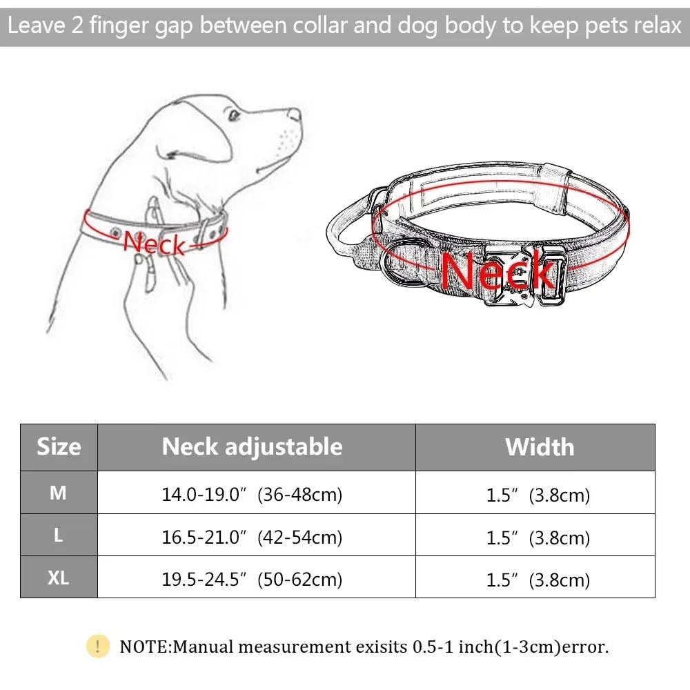Dog collar, tactical, with integrated control handle, quick release, robust for service dogs