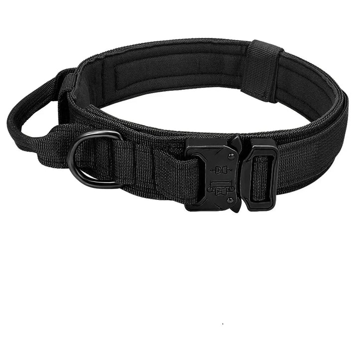 Nylon tactical dog collar, heavy duty, with padded control handle for training and security