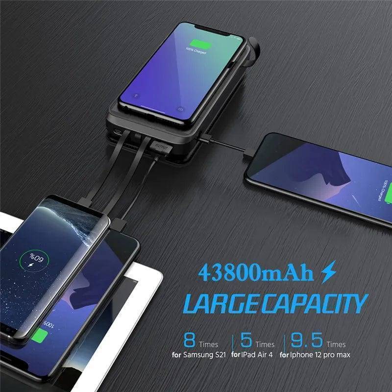 Portable 20000mAh solar power bank with wireless charging, fast charging for phones & tech accessories