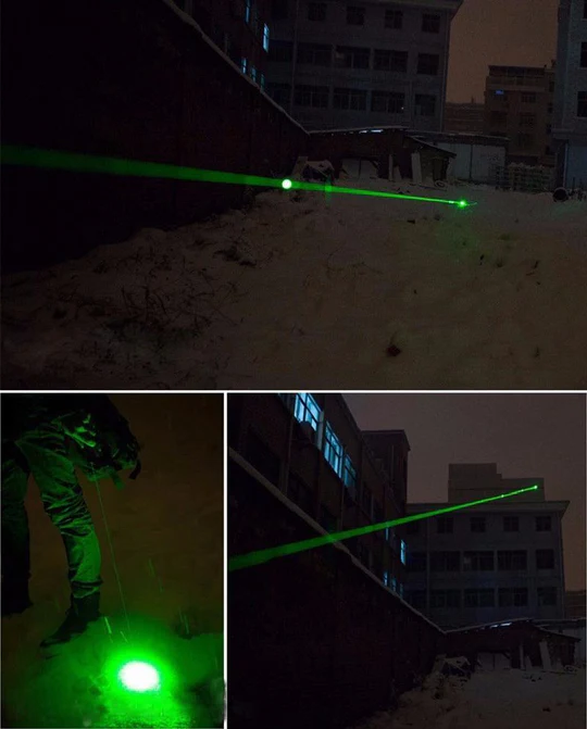Versatile green laser pointer, perfect for outdoor pointing, pet play, and emergency signaling; durable.