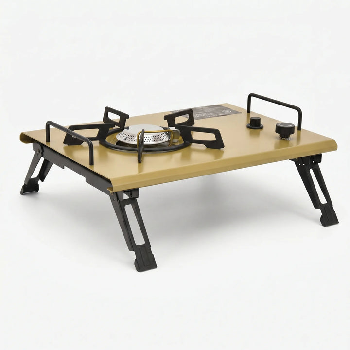 Compact portable gas camping stove. Ideal for outdoor cooking, backpacking, and travel kitchen setups.